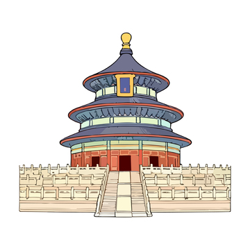 手绘中国风古建筑插画