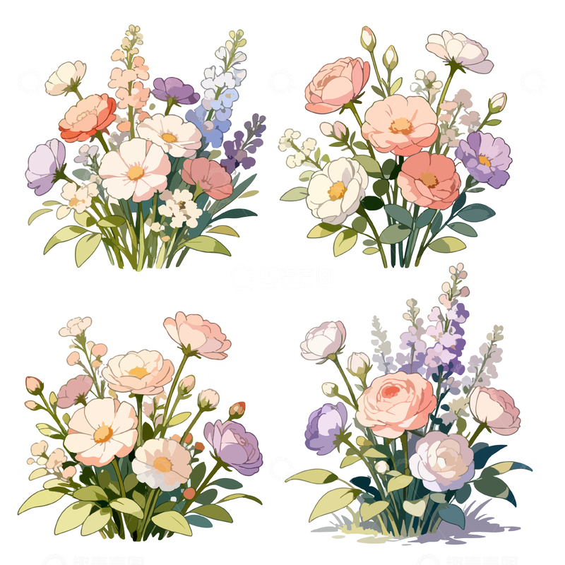 源文件下载【趣麦麦图】手绘风格花卉插画装饰图案
