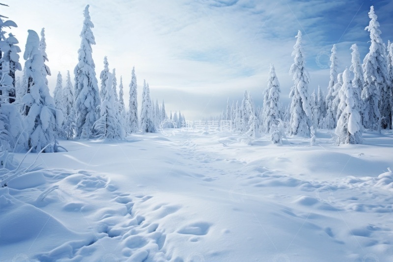 高清大图下载【趣麦麦图】冬季松树林雪地美景