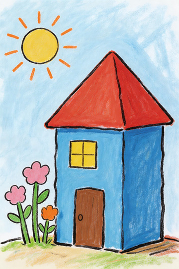 儿童画蓝天小屋彩绘图
