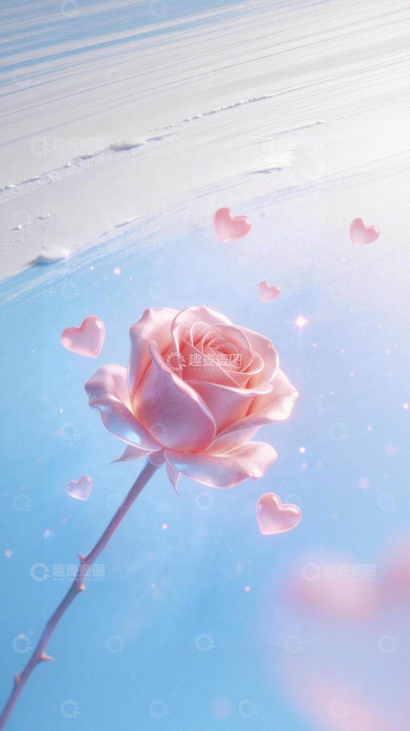 高清大图下载【趣麦麦图】蓝色渐变背景磨砂玫瑰花4