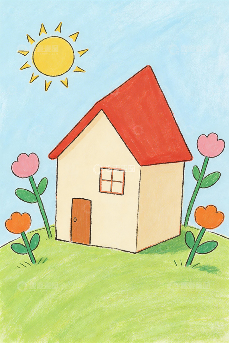 高清大图下载【趣麦麦图】儿童画小屋阳光花草