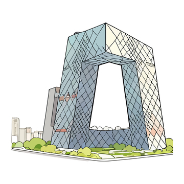 现代建筑线条画城市地标插画