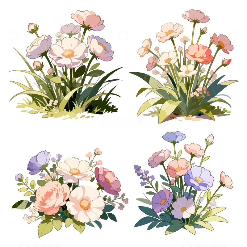 源文件下载【趣麦麦图】复古插画风格花卉设计素材