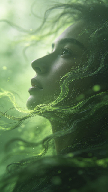 梦幻绿意女性肖像艺术照