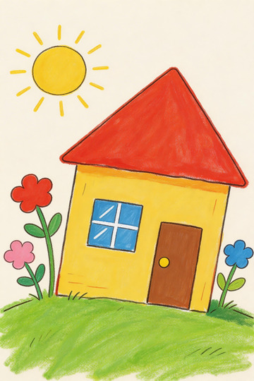 儿童画田园小屋风景简笔画