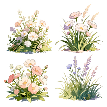 手绘风格花草插画设计素材