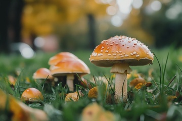 草地上生长的黄色蘑菇