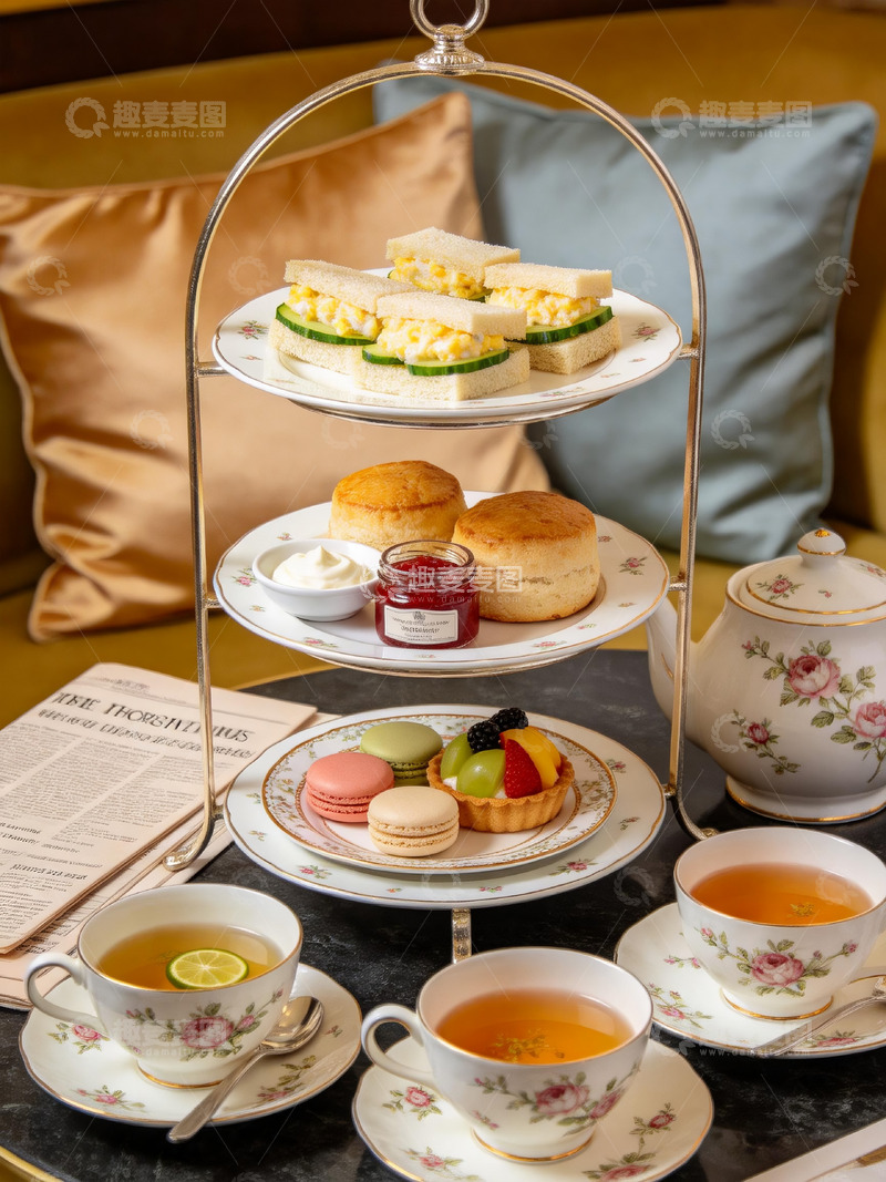高清大图下载【趣麦麦图】甜品架子中的下午茶1