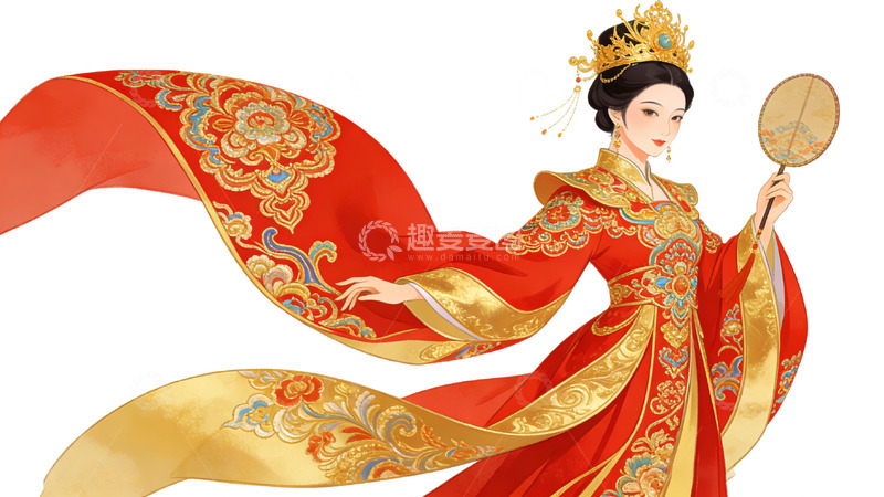 高清大图下载【趣麦麦图】三八妇女节华丽传统服饰插画