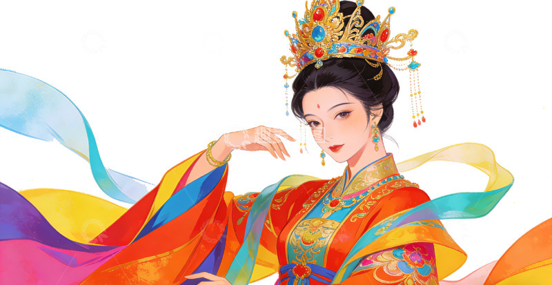 高清大图下载【趣麦麦图】华丽古风皇后插画设计素材