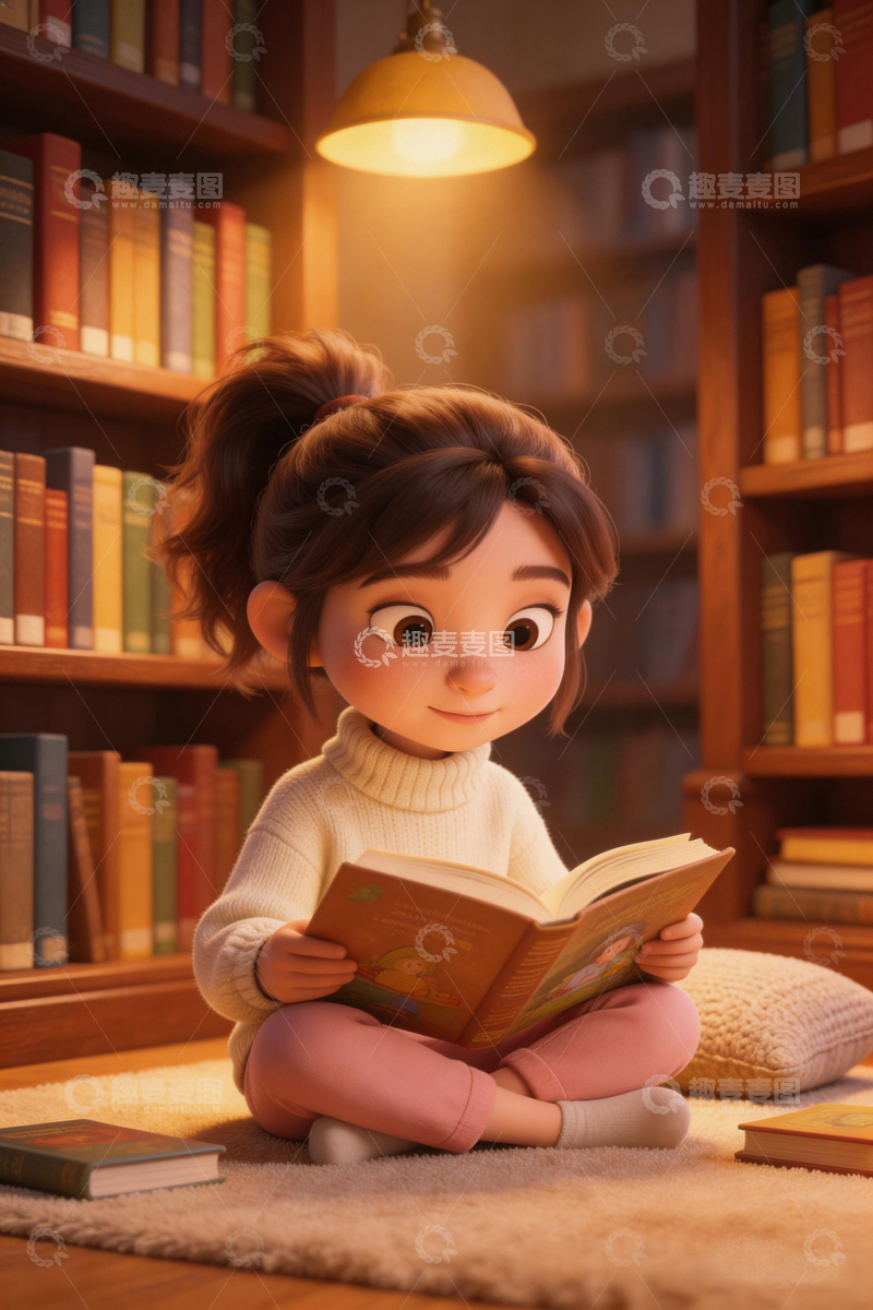 高清大图下载【趣麦麦图】温馨阅读时光卡通插画