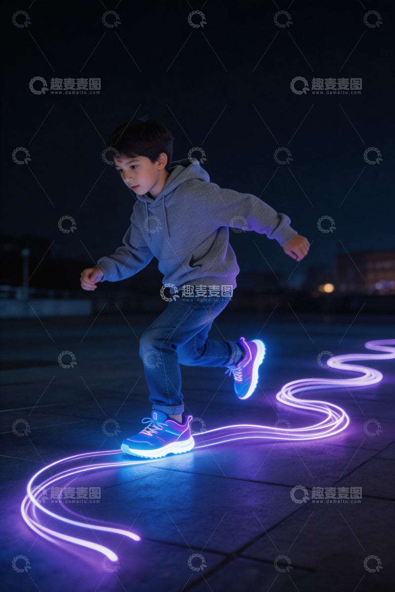 高清大图下载【趣麦麦图】夜间光影儿童跳跃创意摄影