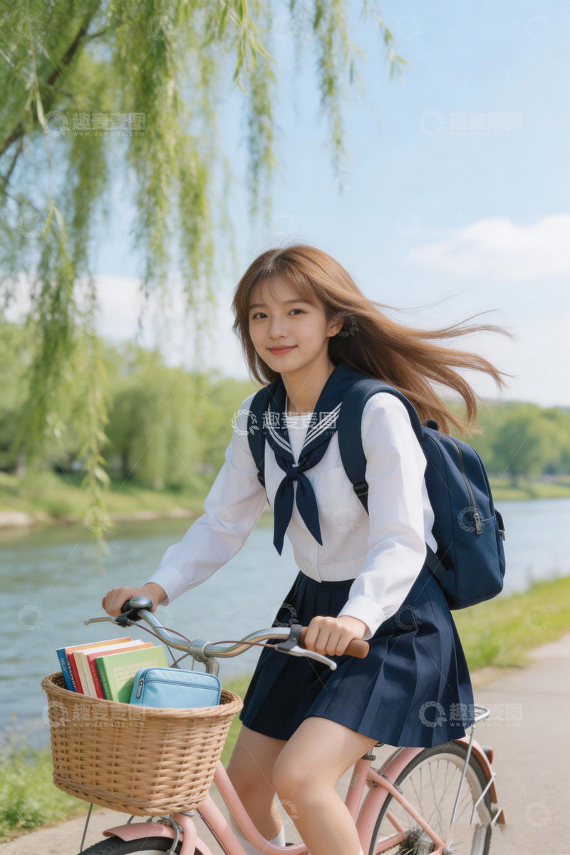 高清大图下载【趣麦麦图】青春校园骑行写真