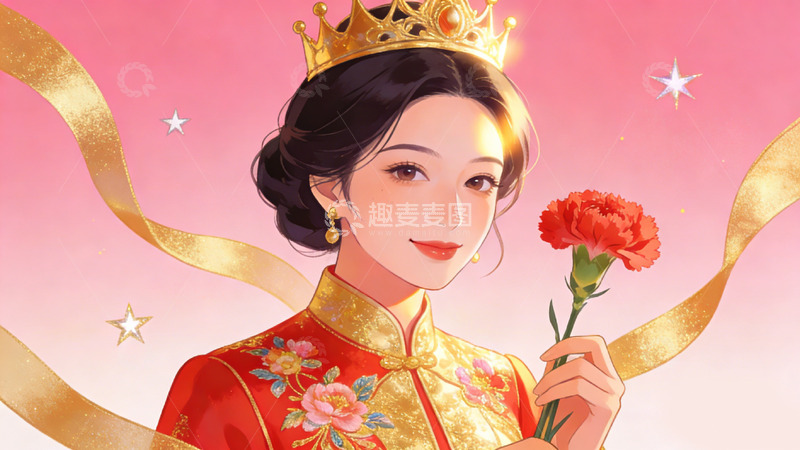 高清大图下载【趣麦麦图】华丽皇冠女性插画设计素材