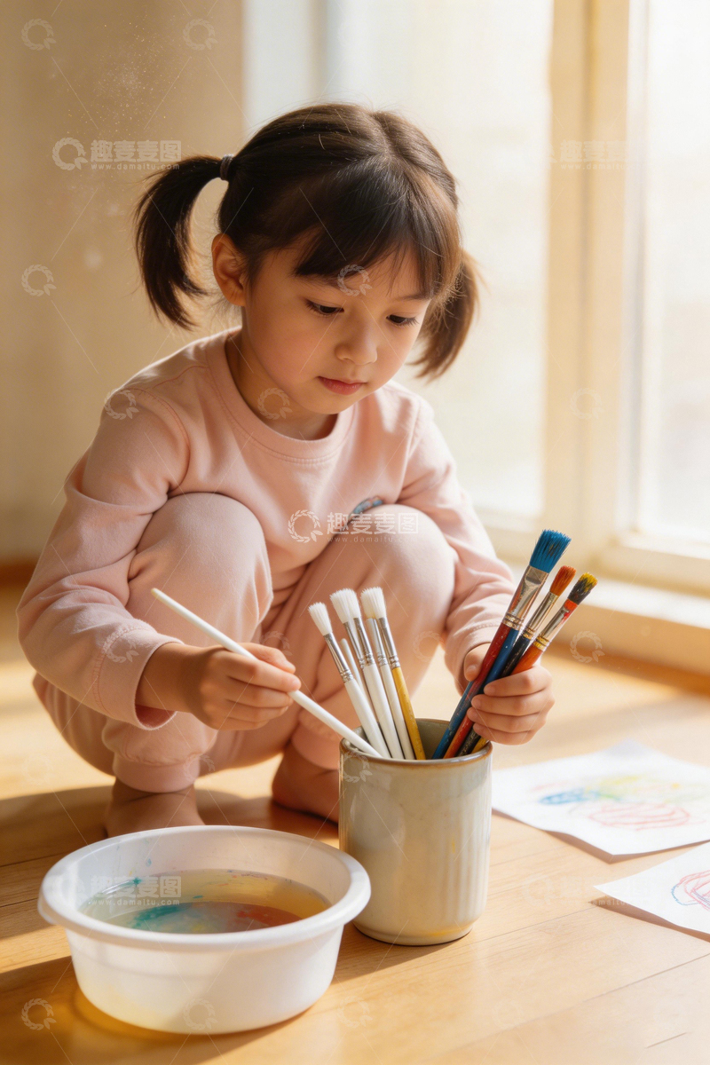 高清大图下载【趣麦麦图】温馨绘画时光小女孩创作画作
