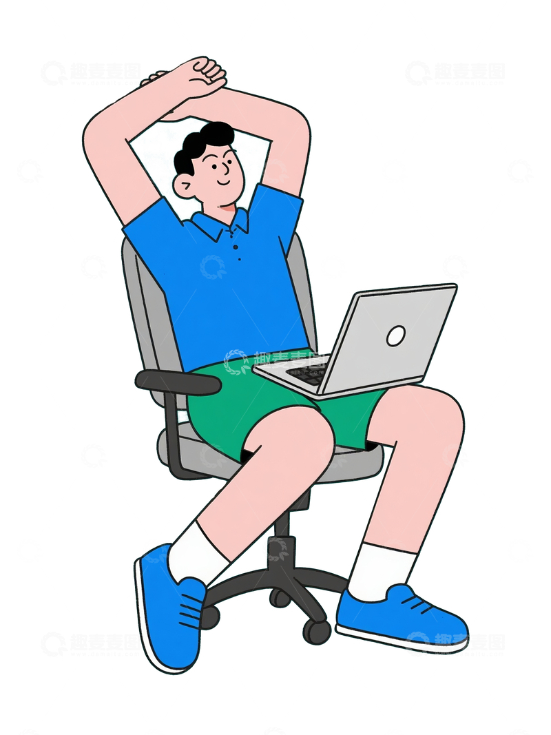 源文件下载【趣麦麦图】扁平风格舒展身体的打工人1