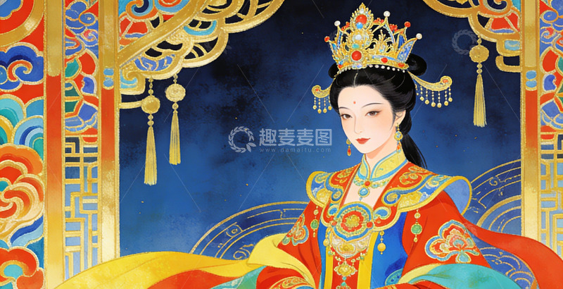 高清大图下载【趣麦麦图】古典华丽皇后插画设计素材