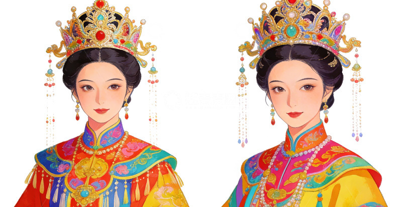 高清大图下载【趣麦麦图】华丽古风皇后插画素材