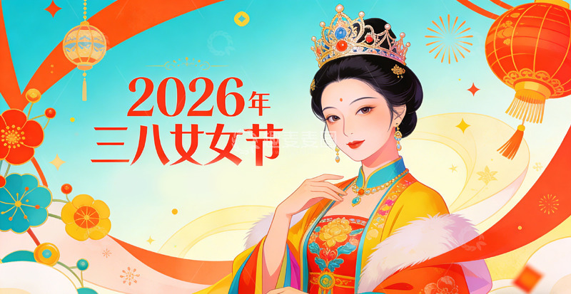 高清大图下载【趣麦麦图】2026年三八妇女节喜庆插画
