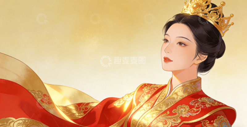 高清大图下载【趣麦麦图】华丽古风皇后插画素材