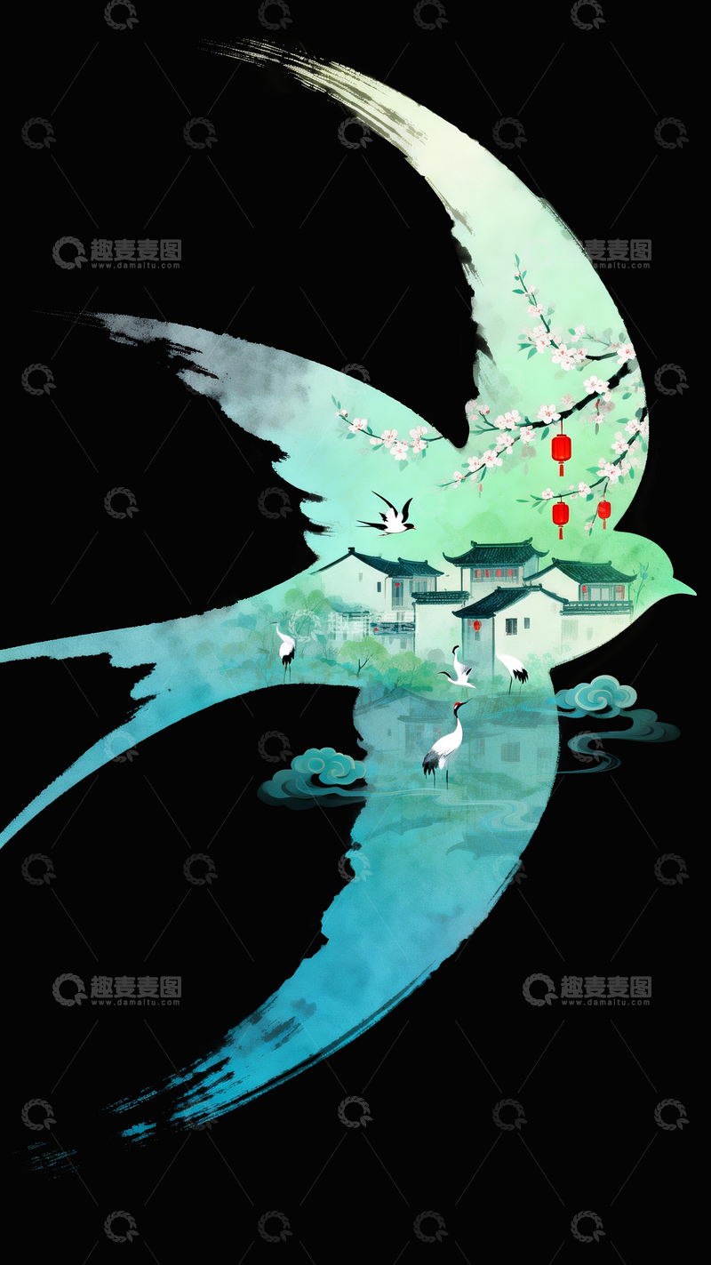 源文件下载【趣麦麦图】负空间燕子承载春天4