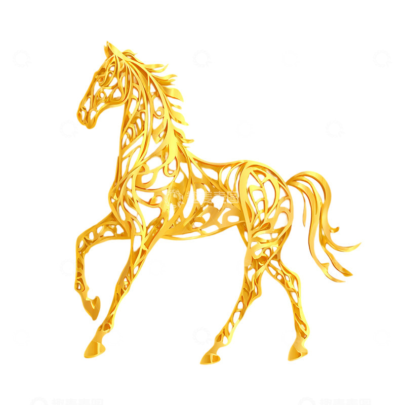高清大图下载【趣麦麦图】金色骏马幻彩雕塑