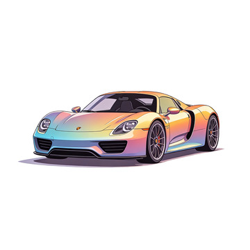 彩虹色跑车卡通插画设计素材