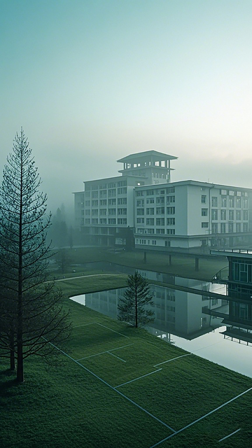 晨雾校园建筑风光