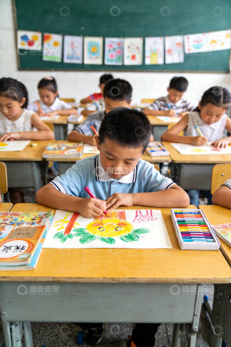 高清大图下载【趣麦麦图】小学课堂绘画活动