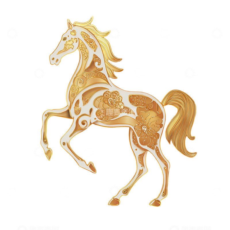 高清大图下载【趣麦麦图】金色祥云中的神兽马