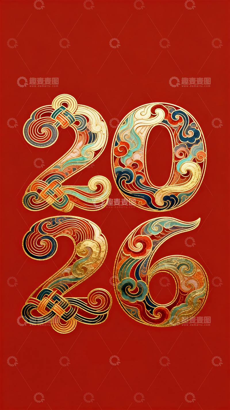 高清大图下载【趣麦麦图】2026红色背景2