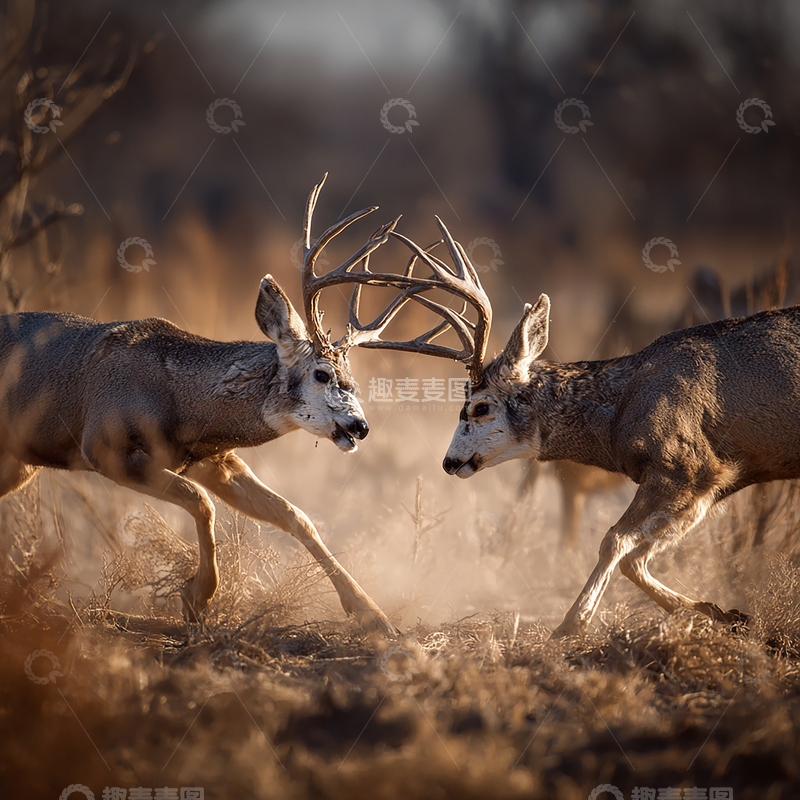 高清大图下载【趣麦麦图】冬日角力的鹿群之战
