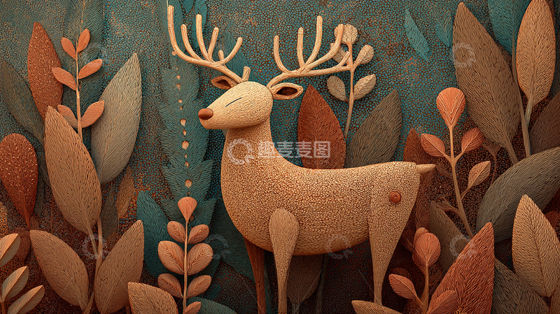高清大图下载【趣麦麦图】森林梦境中的神秘鹿影