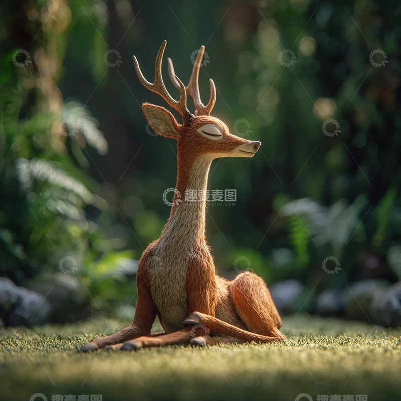 高清大图下载【趣麦麦图】迷幻森林中的梦幻鹿影