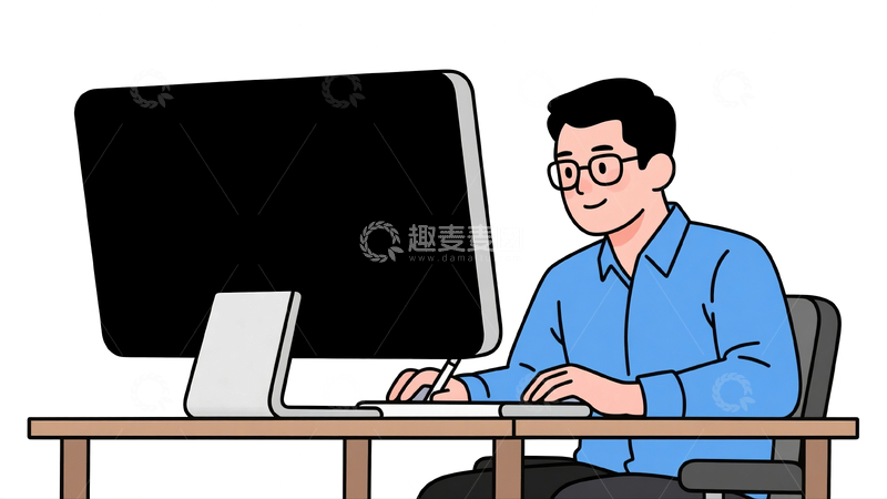 源文件下载【趣麦麦图】简约线条插画办公的男子2