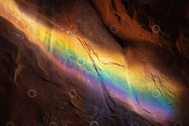 高清大图下载【趣麦麦图】岩石石壁上的彩虹光影