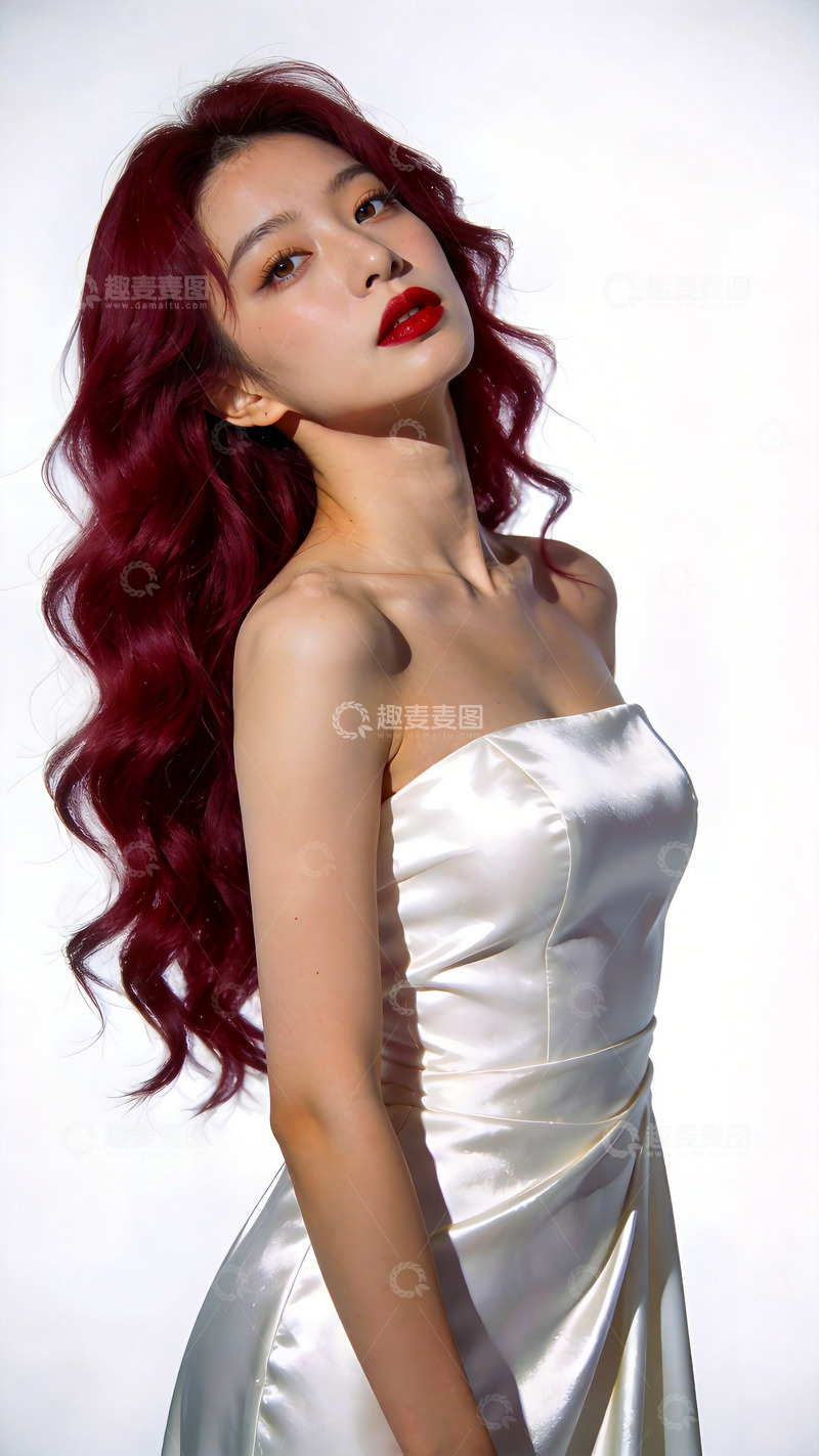 高清大图下载【趣麦麦图】时尚女性银裙红发写真