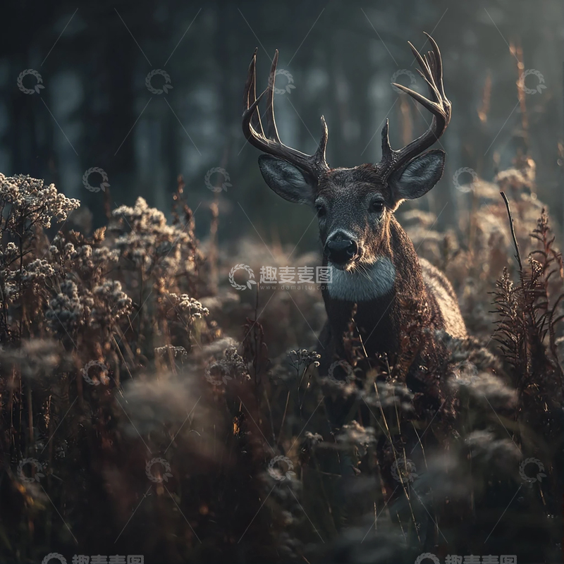 高清大图下载【趣麦麦图】暗夜中的威严鹿影