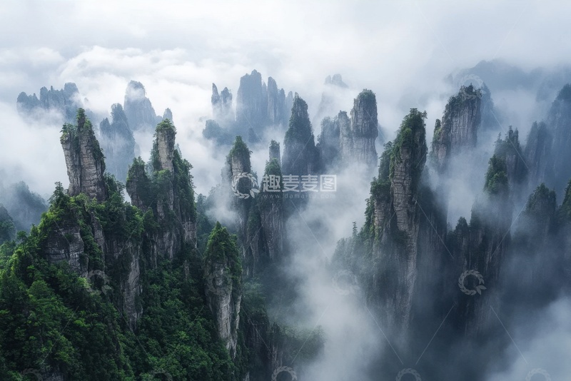 高清大图下载【趣麦麦图】高山石林云雾自然美景