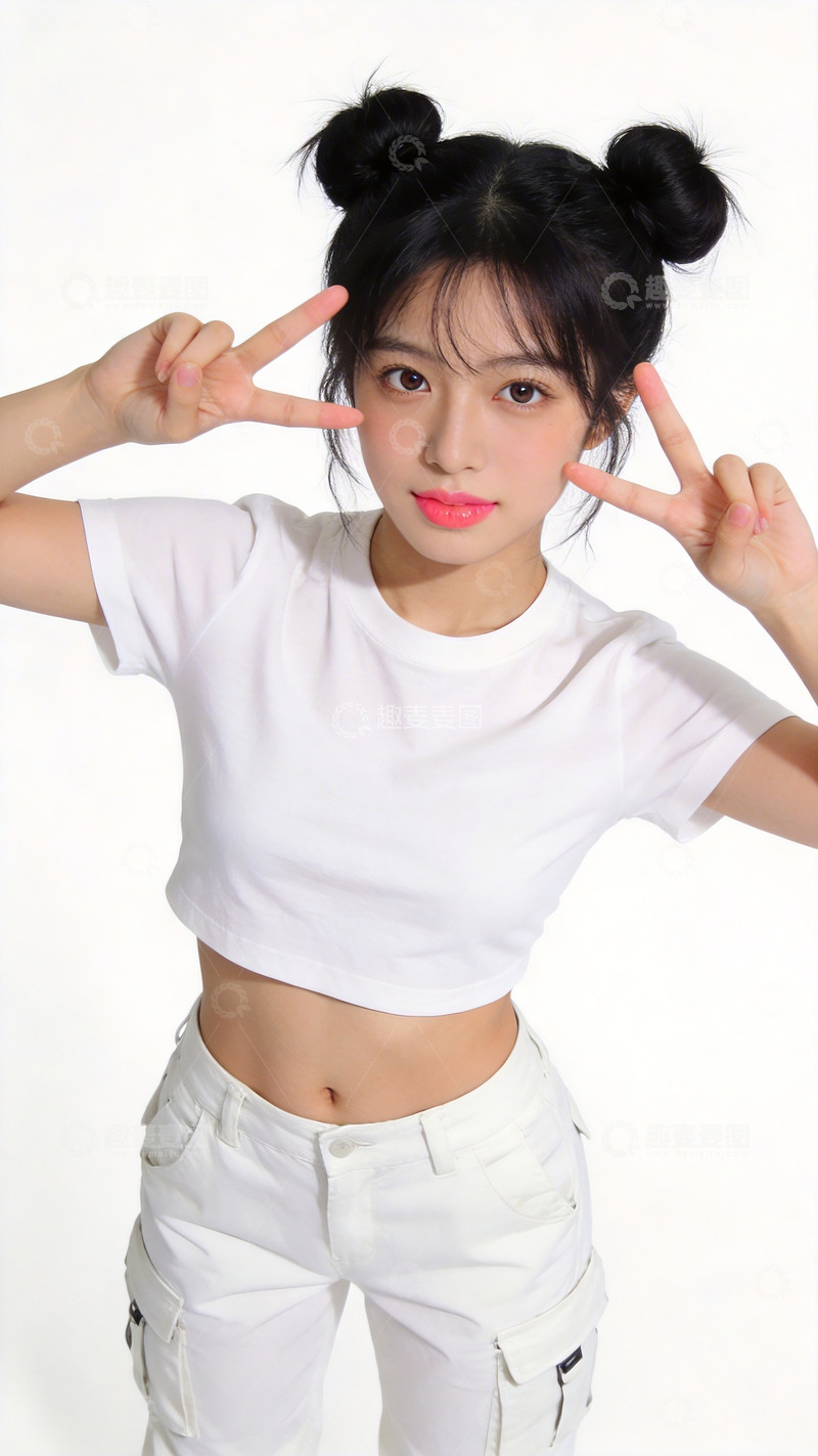 高清大图下载【趣麦麦图】青春活力少女写真白T恤造型