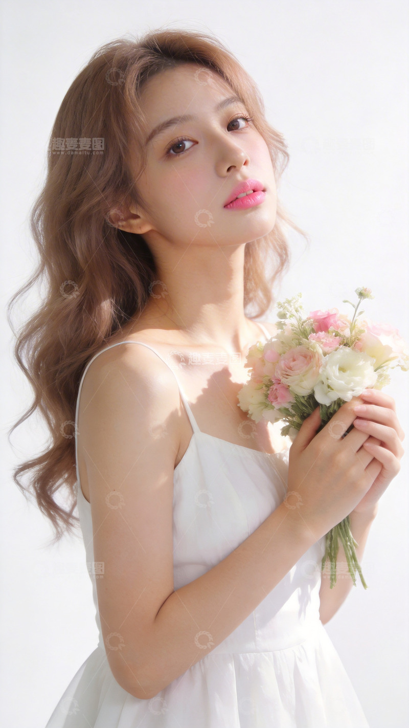 高清大图下载【趣麦麦图】纯白礼服花束写真