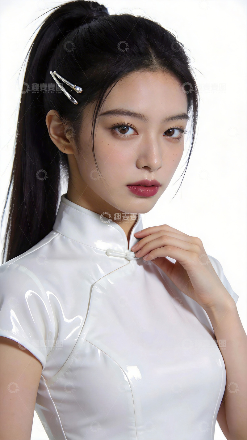 高清大图下载【趣麦麦图】东方美女白色旗袍写真