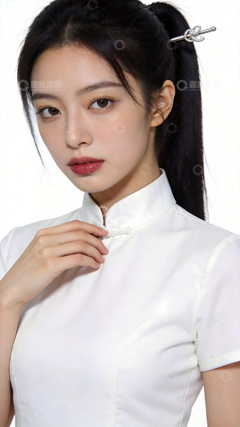 高清大图下载【趣麦麦图】东方美人白色旗袍写真