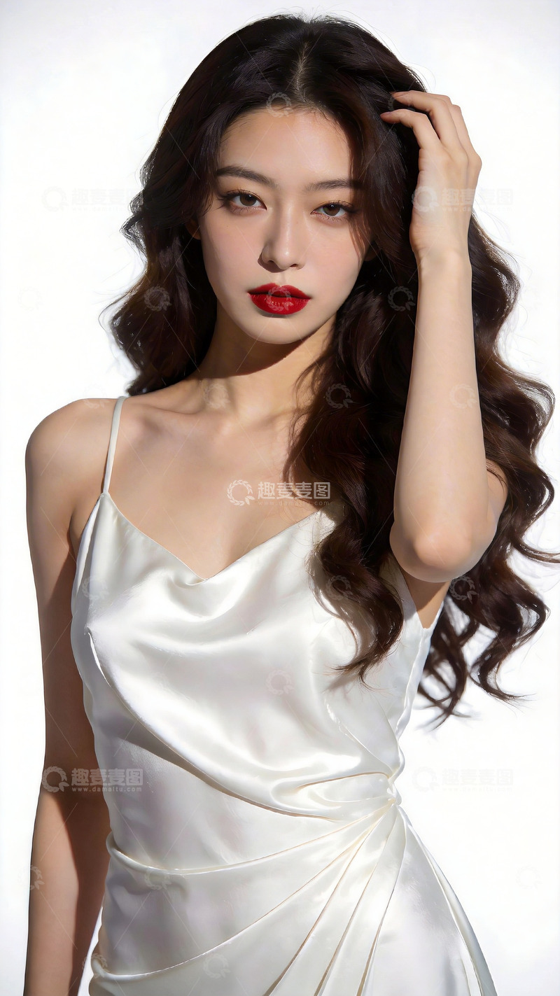 高清大图下载【趣麦麦图】时尚女性写真白色礼服模特