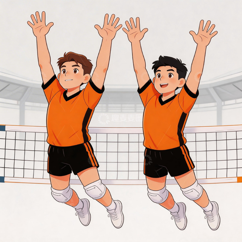高清大图下载【趣麦麦图】排球卡通运动跳跃插画