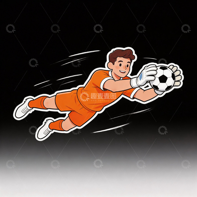 高清大图下载【趣麦麦图】卡通门将扑球运动形象插画