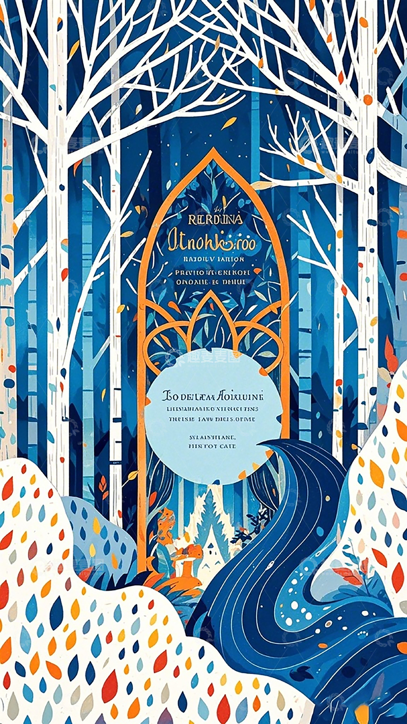 高清大图下载【趣麦麦图】奇幻森林梦幻之门插画