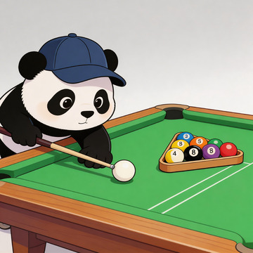 卡通熊猫打台球插画