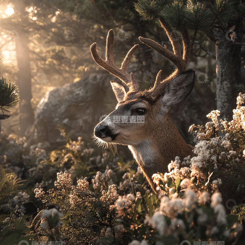 高清大图下载【趣麦麦图】日落余晖中的鹿影传说